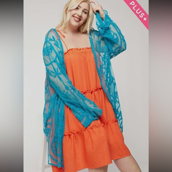 30. Women's Sheer Teal Kimono - Picture 4 of 4